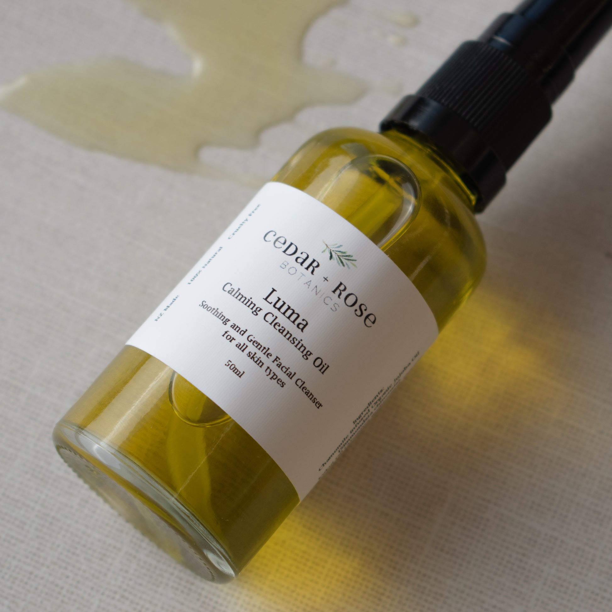 Cedar and Rose Botanics. Luma Calming Natural Cleansing Oil. Wellington, New Zealand. 